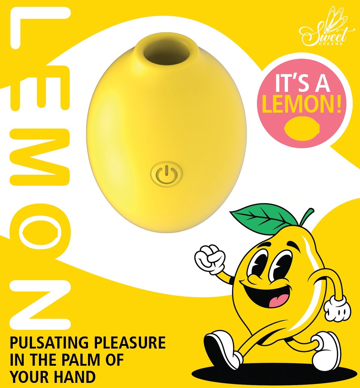 Lemon-shaped vibrator with power button, promoting discreet pleasure and versatility, part of the trending "hide in plain sight" collection.